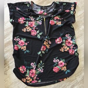 maternity size L womans black floral blouse
